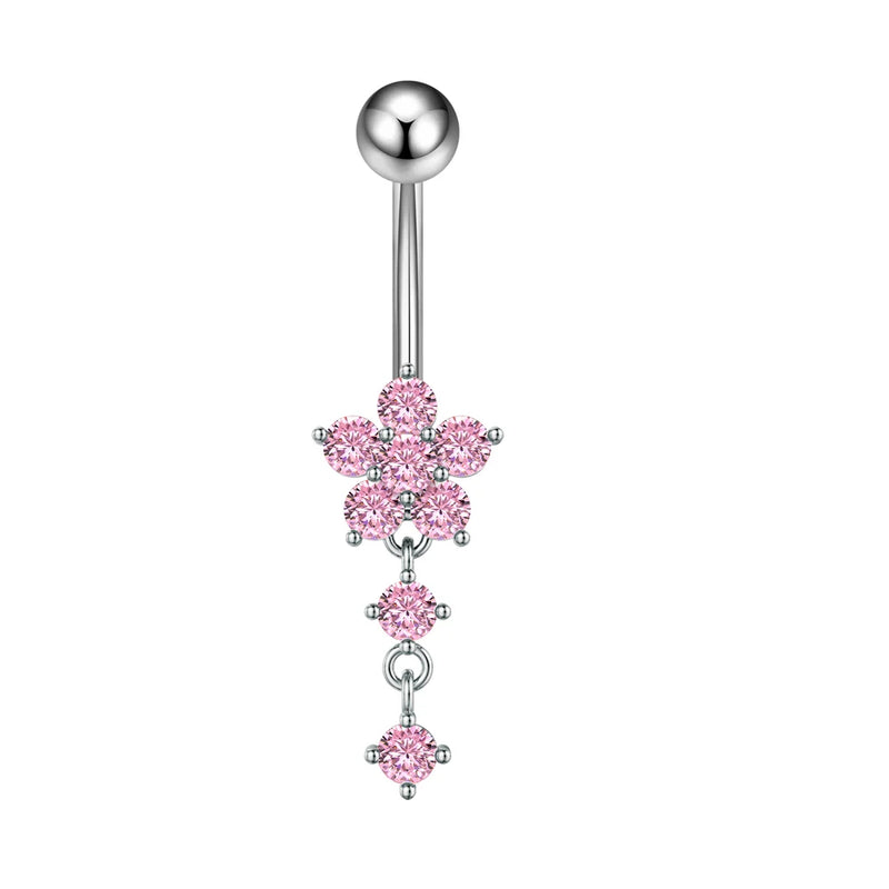 14G Stainless Steel Heart Dangled Belly Button Rings Belly Piercing Nombril for Women Girls Pink Zircon Crystal Sexy Navel Ring