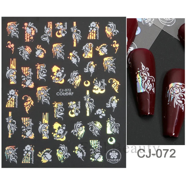 Shiny Maple Geometry Autumn Nail Art Stickers Laser Sector Fall Leaves Decals Cute Squirrel Slider Manicure Decorations CHCJ-076