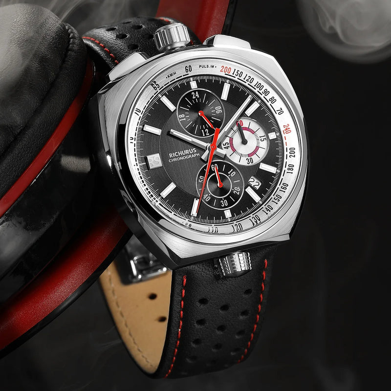 New Luxury Men Watches Multi-functional Sports Chronograph Stainless Steel Case 5ATM Waterproof Quartz Wristwatch Montre Homme