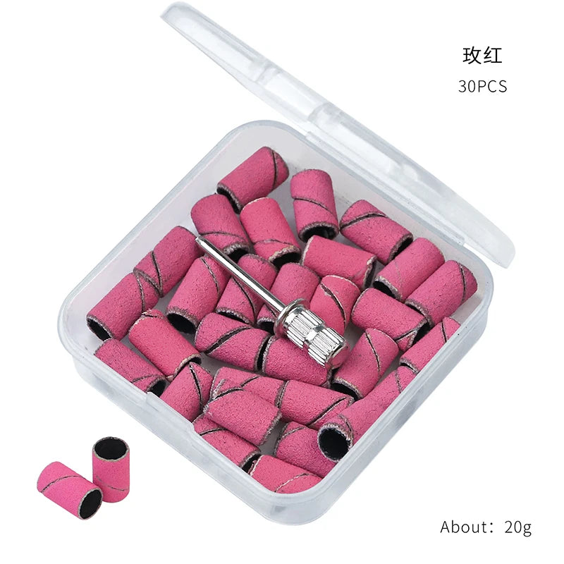100pcs/box Nail Art Sanding Bands Pink Green Purple Grinding Sand Ring Bit for Electric Drill Machine Accessories Manicure Tools