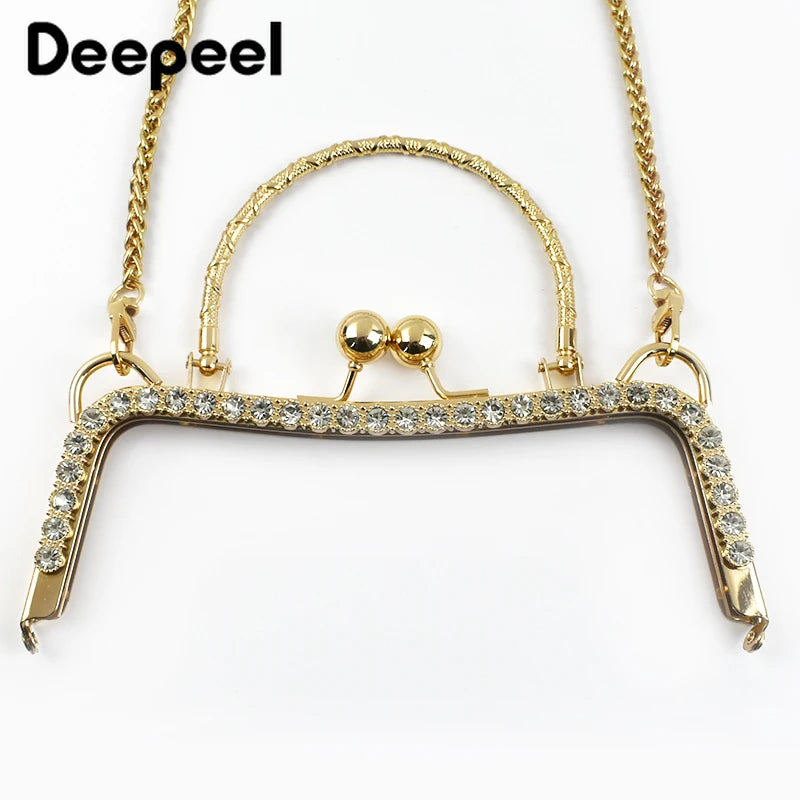 1Pc Deepeel Retro Square Embossed Bag Handles Metal Handmade Sewing Brackets Kiss Clasp Handbag Purse Frame Handle Accessories