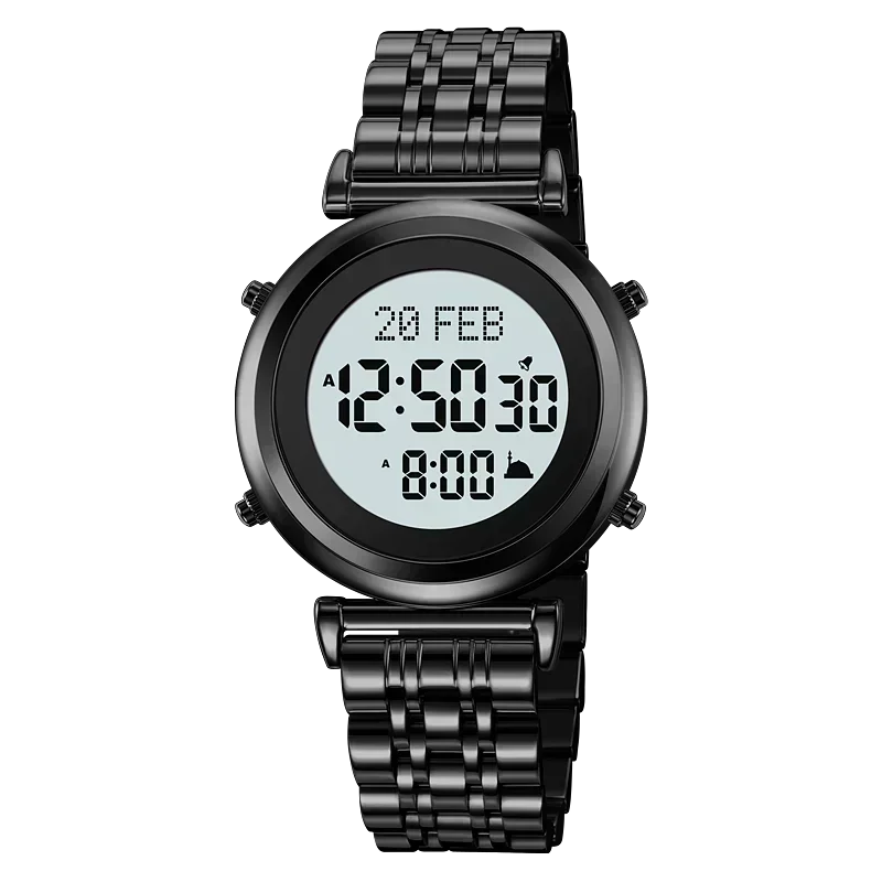 SKMEI 2139 Steel Muslim Azan Digital Watch Mens Back Light Waterproof  Wristwatch Prayer Qibla Compass Alarm Clock watch 1861