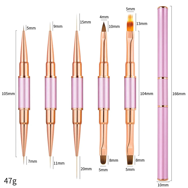 5Pcs Black Double head Nail Art UV Gel Extension Brushes Painting Tools French Stripe Drawing Liner Pen Manicure Accessoires
