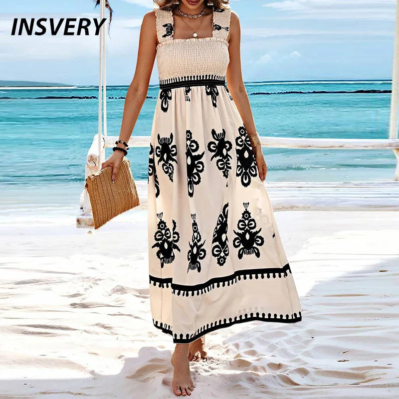 Summer Holiday Dress Women Casual Sleeveless A-Line Party Long Dress Boho Casual Sleeveless Party Dress 2024