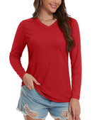 TACVASEN Cotton UPF50+ Sun Protection T-Shirts Womens Fashion V-Neck Long Sleeve Casual Tops Breathable Soft Outdoor Tee Shirts
