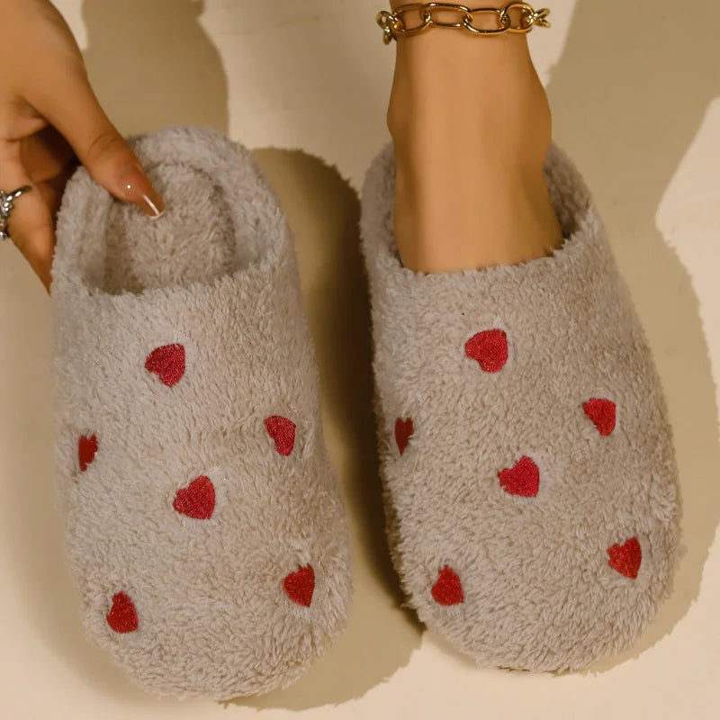 Winter Heart-Shaped Women's Slippers Love Soft Sole Mute Shoes Indoor Comfortable Cute Silent Carpet Light Living Room Shoes