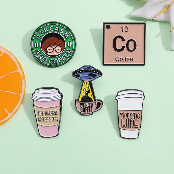 Coffee Cup Enamel Pins We Need Coffee Brooches Lapel Badge Barista Clothes Hat Brooch Pin Jewelry Accessories Gift Wholesale Pin