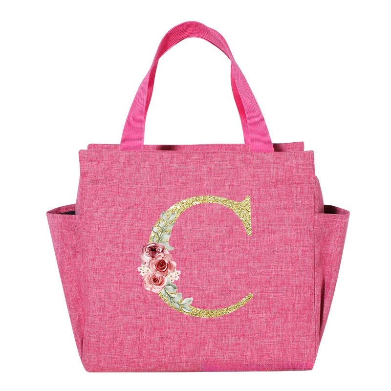 A~N Letter Printed Nylon Lunch Bag With Zipper Waterproof Insulation Bag Ice Bag Suitable For Men & Women's Work Picnic Travel