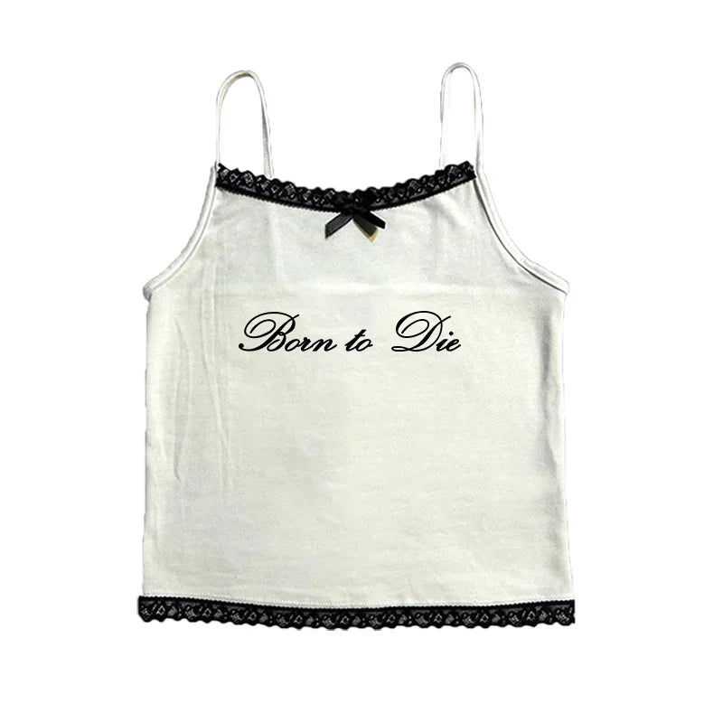 EMO Lace Y2k Tank Top Harajuku Letter Print Rock Goth Retro Crop top Streetwear Punk Sleeveless T-shirt Hiphop Spice Girls Sling