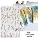 3D Snake Laser Stickers for Manicure Black Gold Abstract Leaves Luxury Nail Art Adhesive Slider Polish Decor Decals SASW-SJ