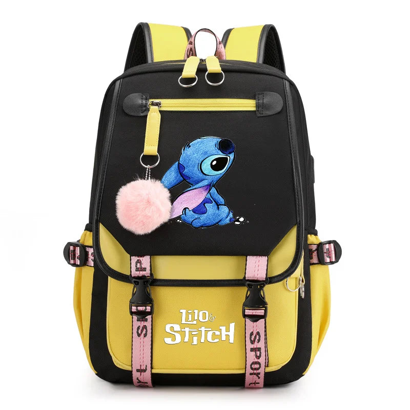 Disney Lilo Stitch Backpacks Teenager USB Charging Laptop Backpack Women Men Rucksack Travel Bag Mochila