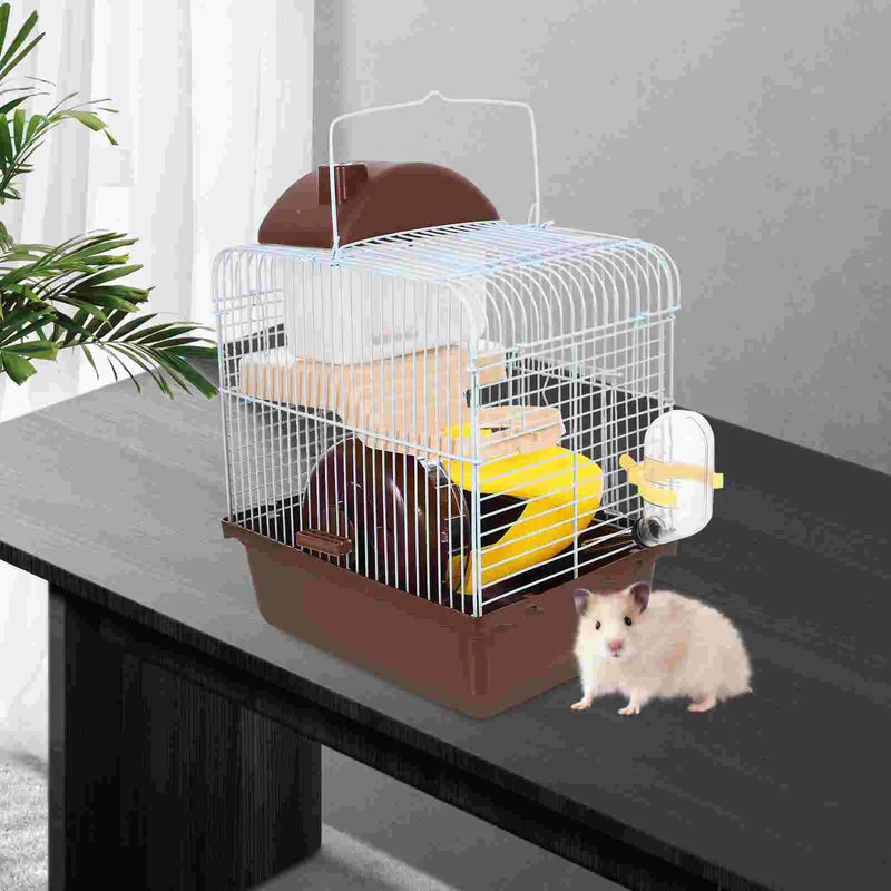 1pc Double Layer Hamster Cage Acrylic Portable Small Pets House Chinchilla Hamster House (Brown)