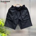 Supzoom New Arrival Top Fashion Summer Loose Casual Belt Design High Street Trendy grid Stitching Pocket Personalized Shorts Men