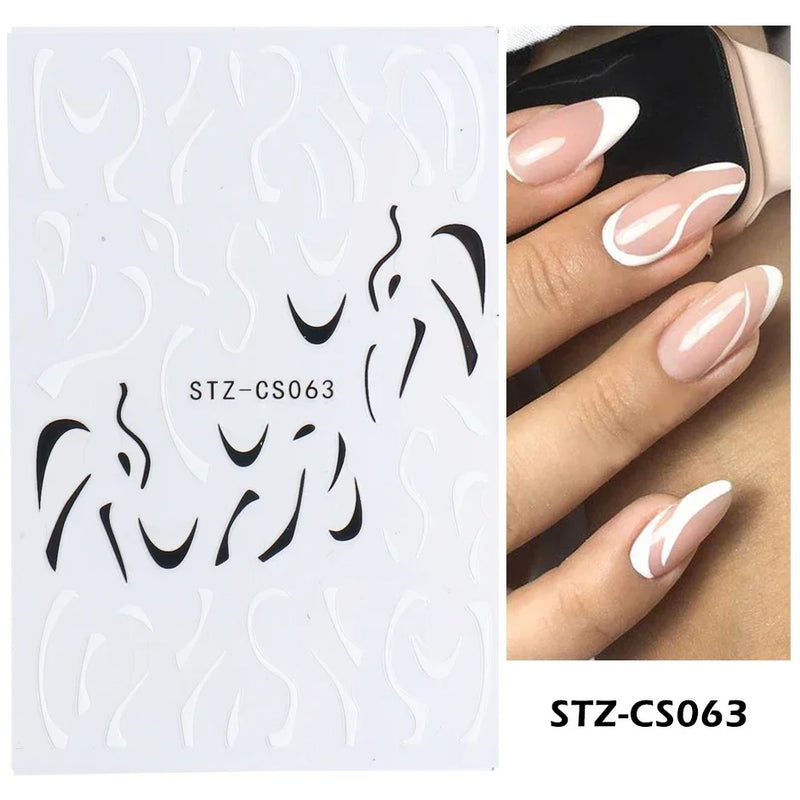 3D Snake Laser Stickers for Manicure Black Gold Abstract Leaves Luxury Nail Art Adhesive Slider Polish Decor Decals SASW-SJ