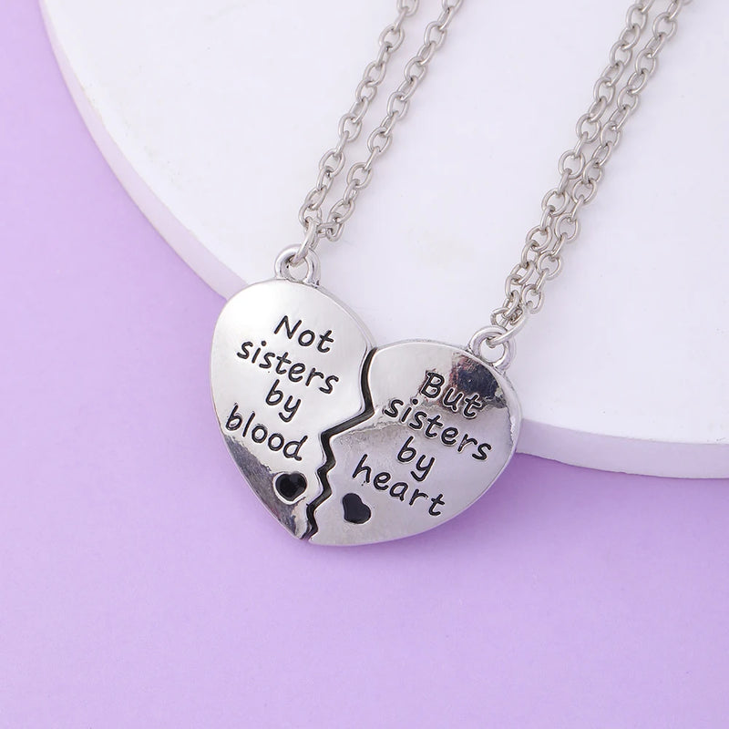 True Words Talk Not Sisters By Blood But By Heart Pendant Necklace Set For 2 For Women Soul Mate Bestie Friendship Memorial