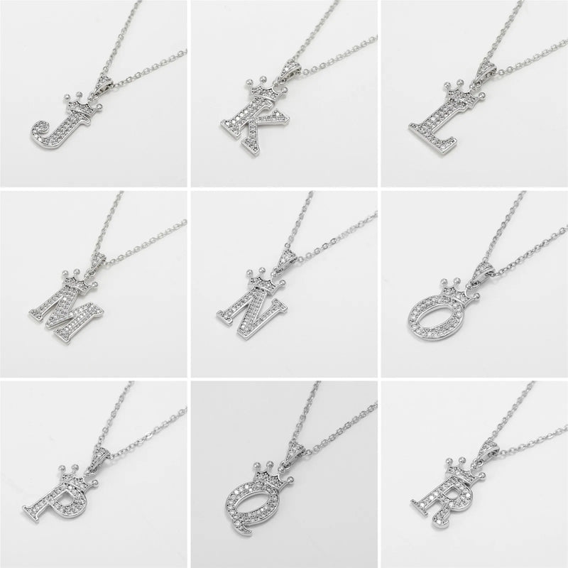 Necklace Crown Cubic Zircon Alphabet Pendants Gold A-Z Letter Pendant Necklace Shinning 26 Initial Collares Jewelry Full Zircon