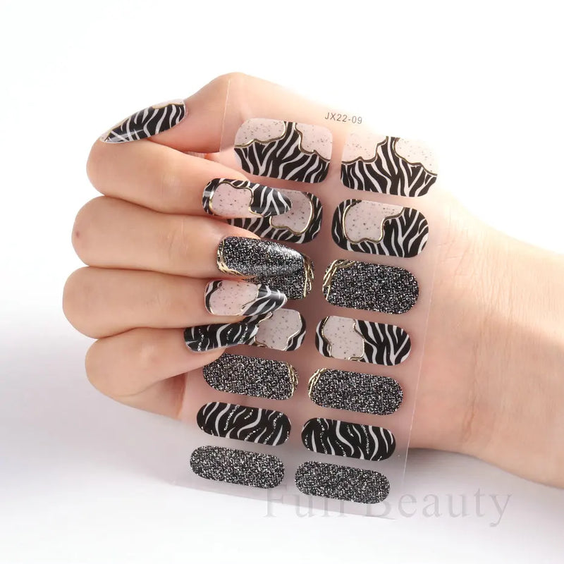 Gel Nail Stickers Lacquer Strips Full Cover Adhesive Slider Wraps With Line Foil Design Sanding File Nail Art Accessories LAJX22