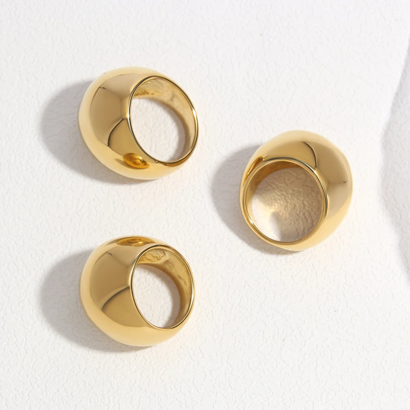 New Irregular Stainless Steel Chunky Dome Ring for Women Men Statement Croissant Ring Wide Double Layer Rings Party Jewelry Gift