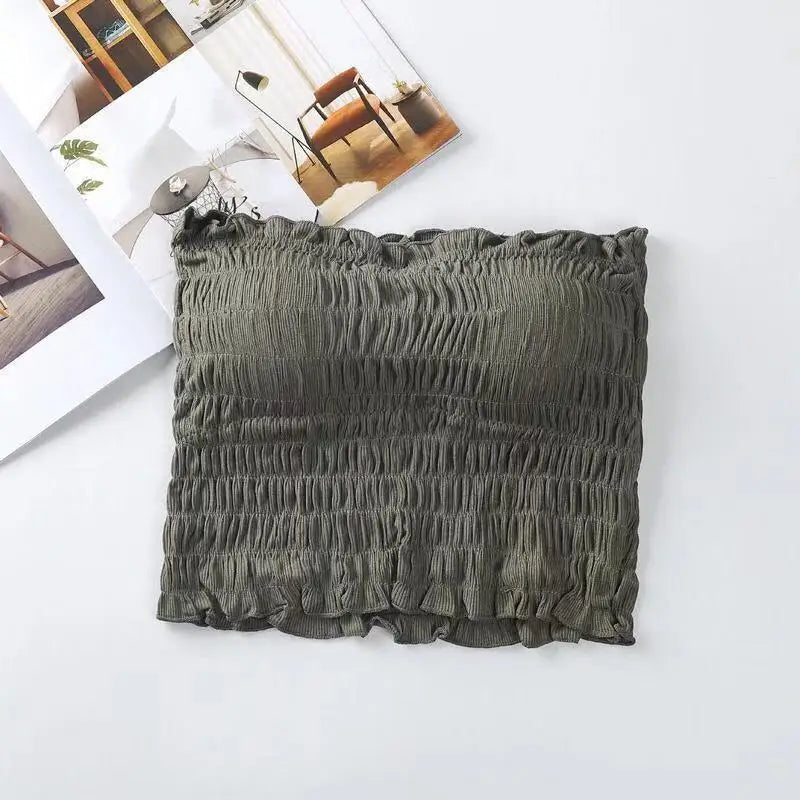 Hikigawa With Pleated Y2k Top Underwear Women Tube Tops Sexy Solid Spaghetti Straps Backless Paded Camisole Tank Top Mujer