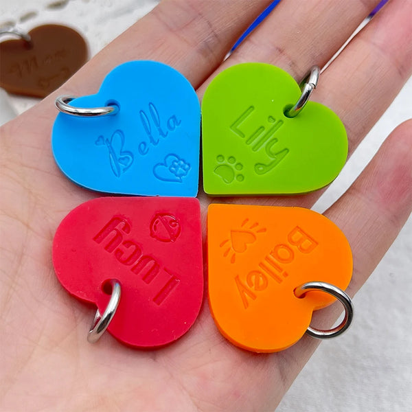 NEW Heart-shaped Silicone Pet Anti-lost ID Tag Dog Collar Tag Engraved Name Phone Number Custom Pendant Puppy Collars Dogs Tags