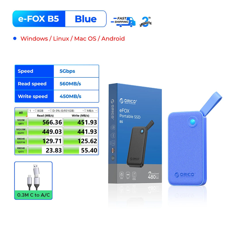 ORICO Portable External Solid State Drive External Hard Drive USB 3.2 Gen2 SSD for iPhone 15/Pro Windows Mac Lightweight