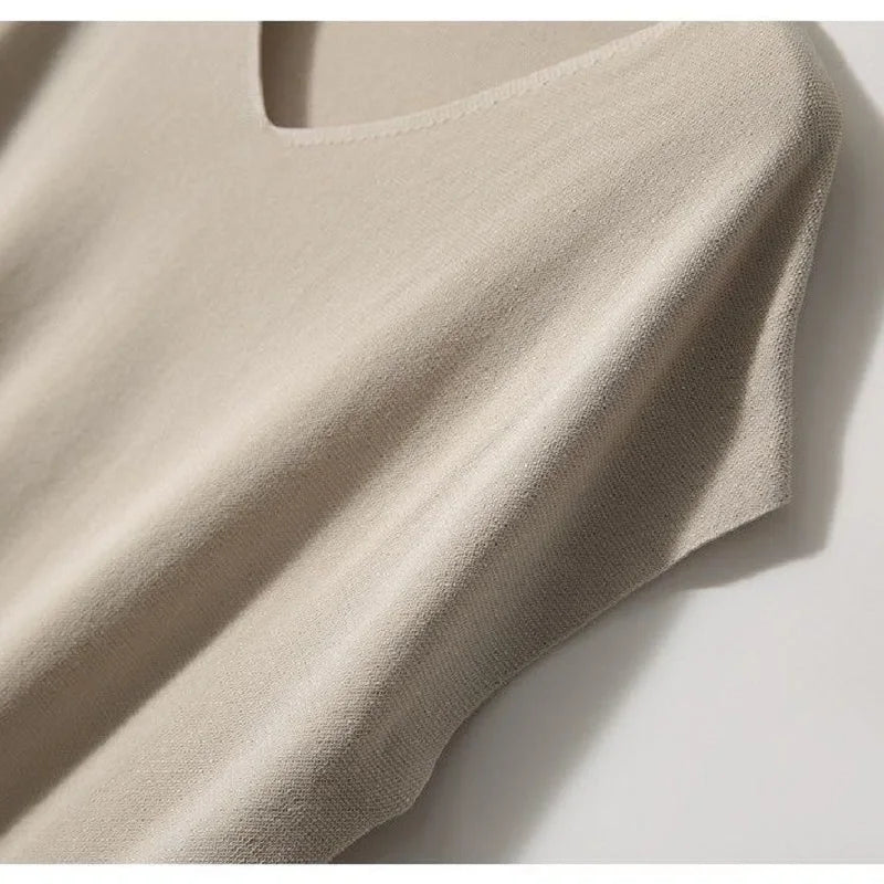 Women Summer Ice Silk T Shirts Casual V Neck Short Sleeve Batwing Sleeve Thin Comfortable Ladies Loose T Shirts