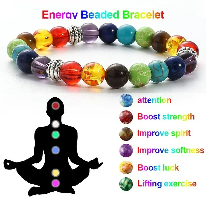 Fashion 7 Chakra Beads Bracelet Natural Stone Black Rope Braided Yoga Reiki Healing Balance Bracelets & Bangles Meditation Gift