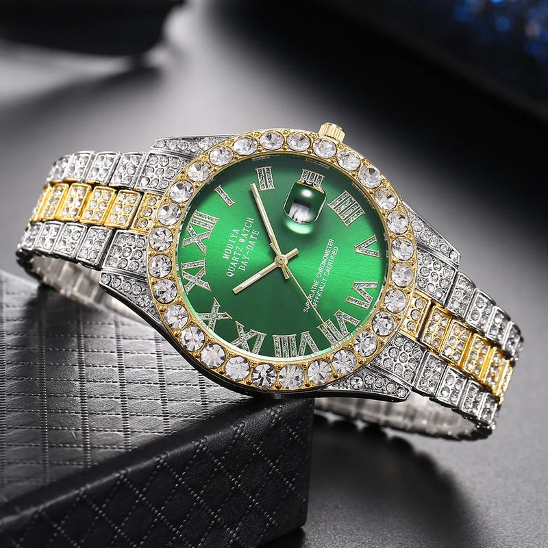 Hip Hop Iced Out Watch Men Luxury Brand Diamond Men's Watches Calendar Quartz Wristwatches Male Clock Gift for Men Drop Shipping