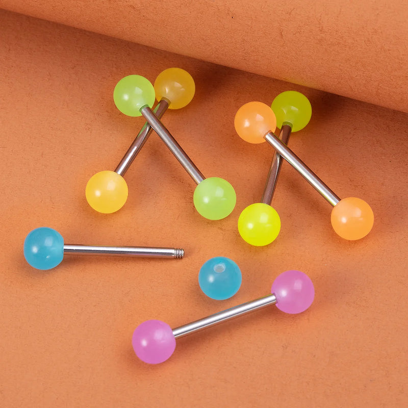 6Pcs Glow in Dark Tongue Rings Barbell Stud Sexy Acrylic Luminous Tongue Piercings Jewelry for Women Men 14G Stainless Steel Bar
