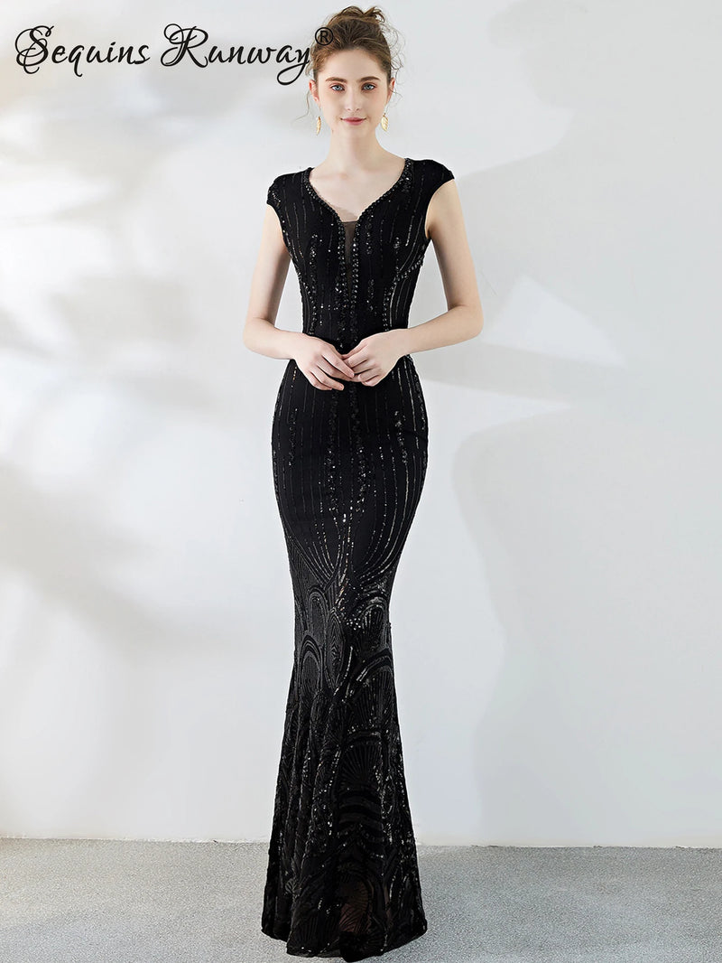 Sexy black maxi summer sequin dress women elegant luxury birthday prom wedding party dress ladies long evening dresses vestidos