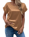Spring and Summer New Women's Short Sleeve Satin Shirt Loose Casual Round Neck Colored Ding T-shirt Women