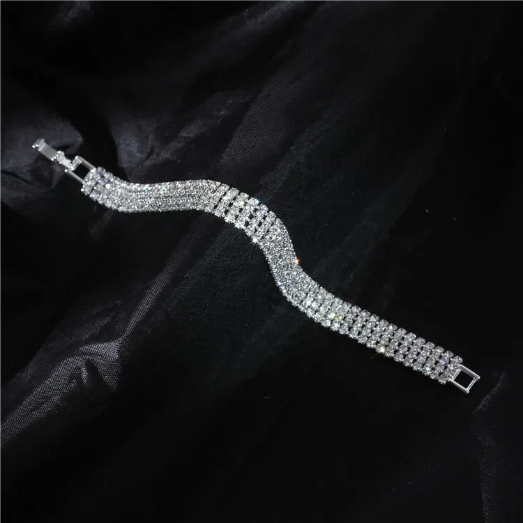Luxury Bling Crystal Rhinestone Bracelets for Women Silver Color Elegant Bridal Wedding Jewelry