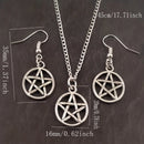 2 earrings and necklace set, vintage jewelry set, supernatural pentagram design, silver plated to match daily clothing, role-pla