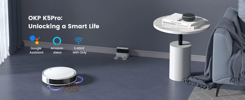 OKP K5P Robot Vacuum Cleaner, 5000Pa, 180 Mins, WiFi/App, Slim Design, Self-Charging, Perfect for Hard Floors, Pet Hair, Carpets