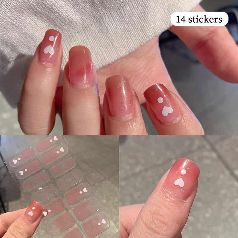 New 16 Strips Autumn Nail Stickers Full Cover Nail Patch Leopard Print 3D Nail Stickers Nail Polish Strips DIY Nail Art Making