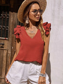 Spring/Summer European and American Women's Casual V-neck Ruffle Edge Tank Top Summer Sleeveless Shirt Women's