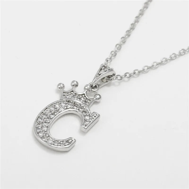 Necklace Crown Cubic Zircon Alphabet Pendants Gold A-Z Letter Pendant Necklace Shinning 26 Initial Collares Jewelry Full Zircon