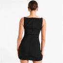 Mozision Fashion Sleeveless Sexy Mini Dress For Women Solid Color O Neck Zipper Two Layer Bodycon Club Party Dress Elegant