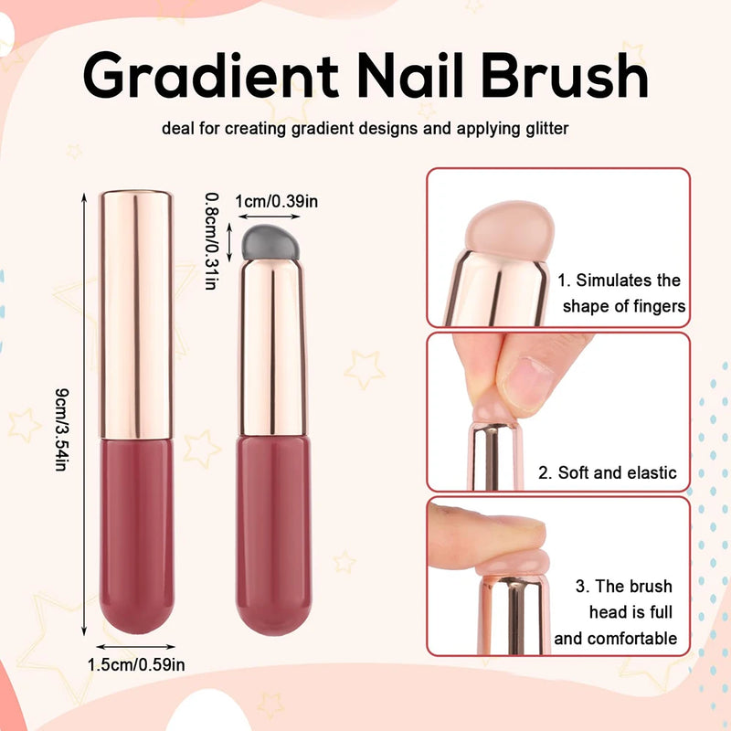 فرشاة سيليكون لتطبيق طلاء الأظافر بألوان متدرجة، فرشاة طلاء أظافر جل قابلة لإعادة الاستخدام، قلم سيليكون بتصميم متدرج، أداة وضع بودرة طلاء الأظافر من الكروم