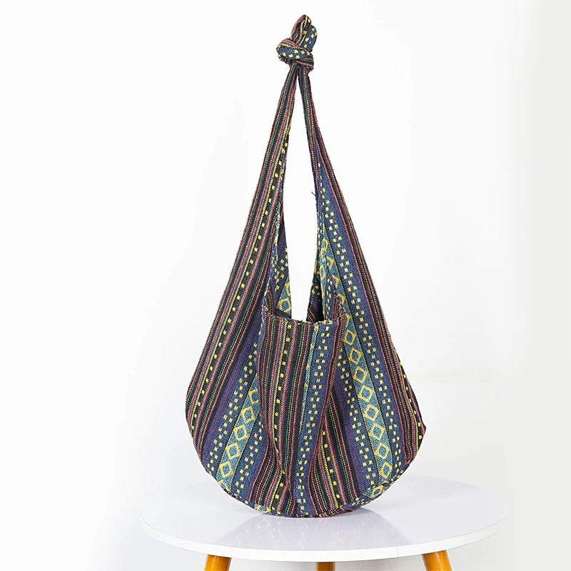 Vintage Bohemian Chic Canvas Shoulder Bag Ethnic Style Large Capacity Handbag Soft Tote Bag Casual Crossbody Bag Female Daily