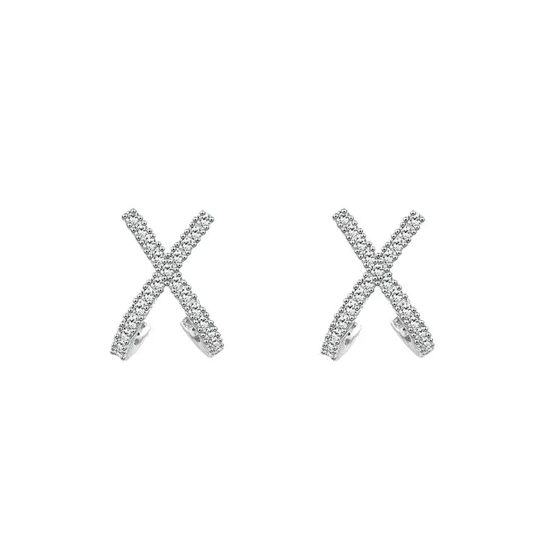 925 Pure Silver Needle Cross Earrings Women's 2024 New High Quality Zircon Earrings Girl Ear Rings Jewelry Earrings for Women
