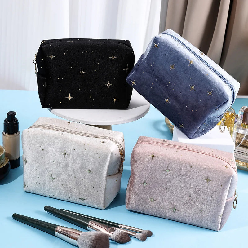 Star Cosmetic Bag for Women Travel Portable Toiletry Bag Soft Velvet Cosmetics Makeup Brush Lipstick Storage Bag Organizer Pouch