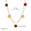 GANEMLY 316L Stainless Steel Red Plum Blossom Plant Leaf Flower Set Reversible Necklace Earrings Bracelet Women Clover Jewelry