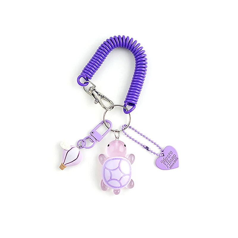 Creative Candy Color Flower Heart Pendant Keychain Cute Small Flower Key Ring Bag Pendant Accessories Luminous Turtle Pendant