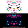 1Pc UV Neon Butterfly Flower Face Tattoo Stickers 14*15cm Waterproof Fluorescent Body Sticker for Club Party Makeup Face Sticker