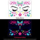 1Pc UV Neon Butterfly Flower Face Tattoo Stickers 14*15cm Waterproof Fluorescent Body Sticker for Club Party Makeup Face Sticker