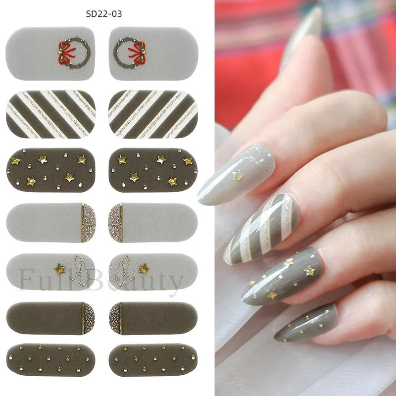 Gel Nail Stickers Lacquer Strips Full Cover Adhesive Slider Wraps With Line Foil Design Sanding File Nail Art Accessories LAJX22