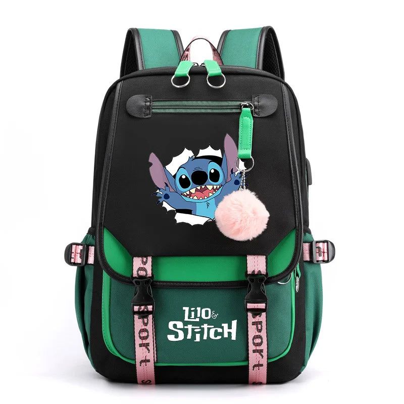 Disney Lilo Stitch Backpacks Teenager USB Charging Laptop Backpack Women Men Rucksack Travel Bag Mochila