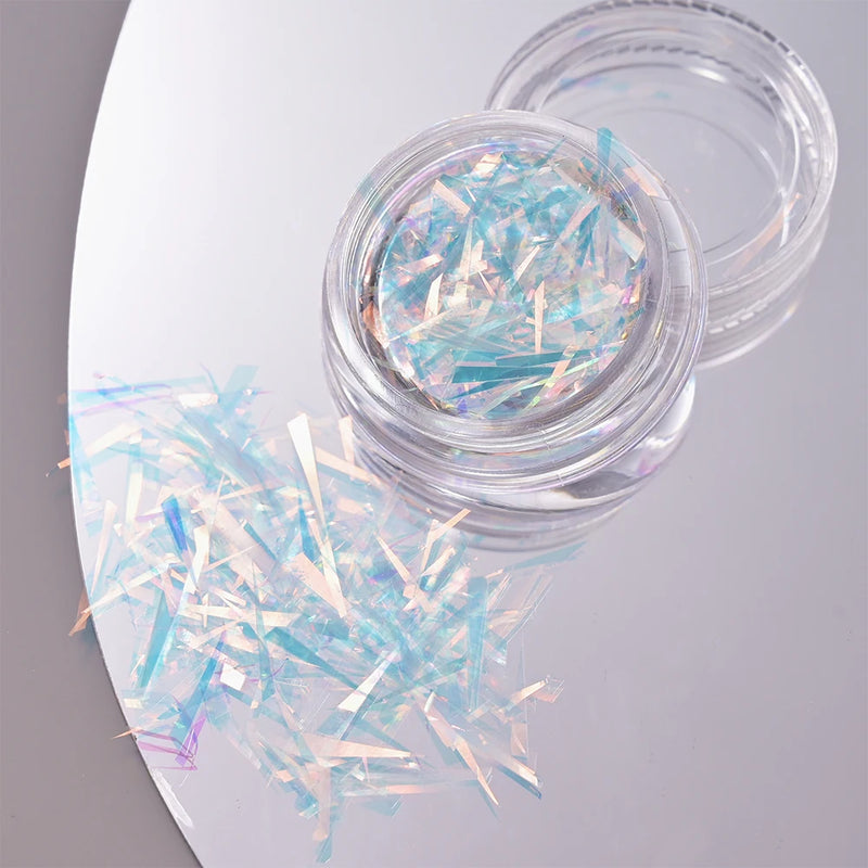 11pcs Aurora Glass Ice Cube Nail Foil Sticker 3D Glass Paper Nail Film Decals Rainbow Reflective Korean Style Nail Stickers