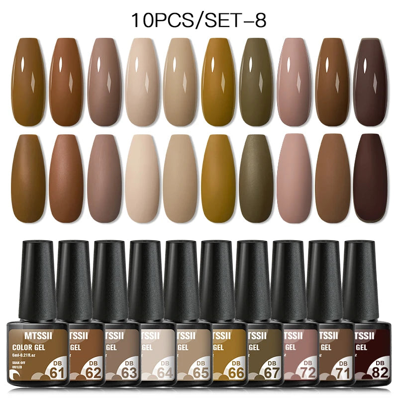 Mtssii 10PCS Reflective Gel Nail Polish Set Fluorescent Glitter Semi Permanent Hybrid Gel Varnish Soak Off UV Lamp For Manicure